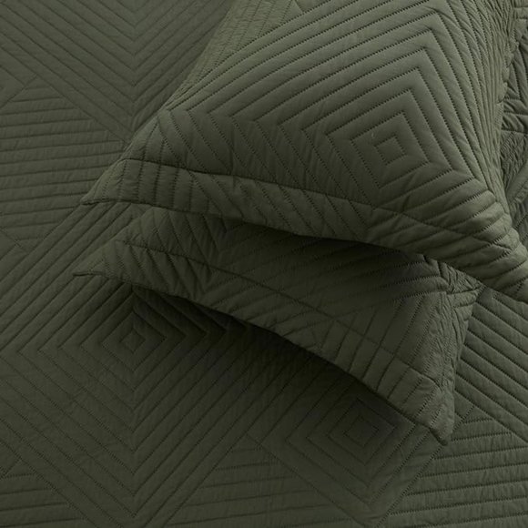 SunStyle Home Quilt Set 3 Pieces Queen Quilt Set Olive Green Soft Microfiber - Picture 3 of 11